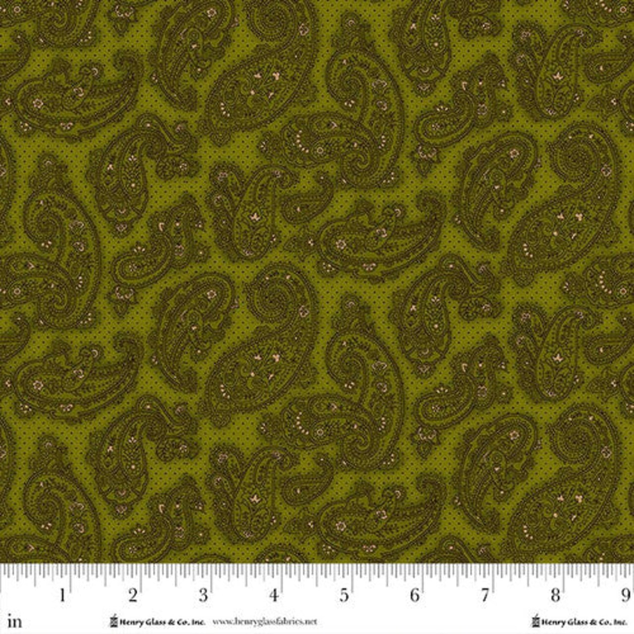 Fabric Henry Glass Evergreen Fancy Paisley Baubles & Balsam by the Quarter Yard 993-66